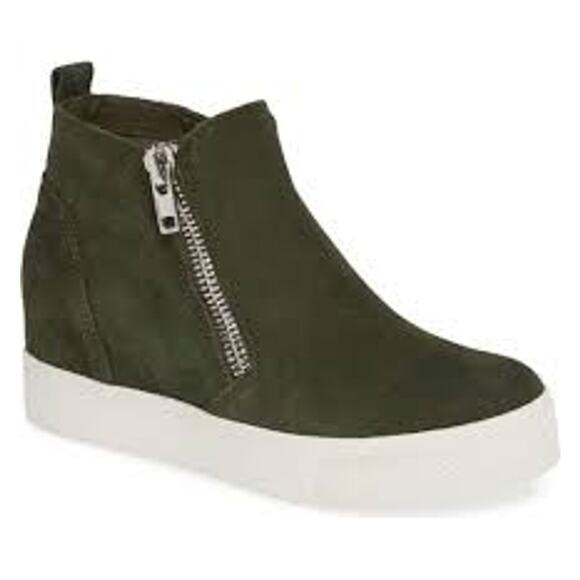 Steve Madden US 8M Womens Green Suede Wedgie Wedge Ankle Platform Sneakers - Picture 1 of 13